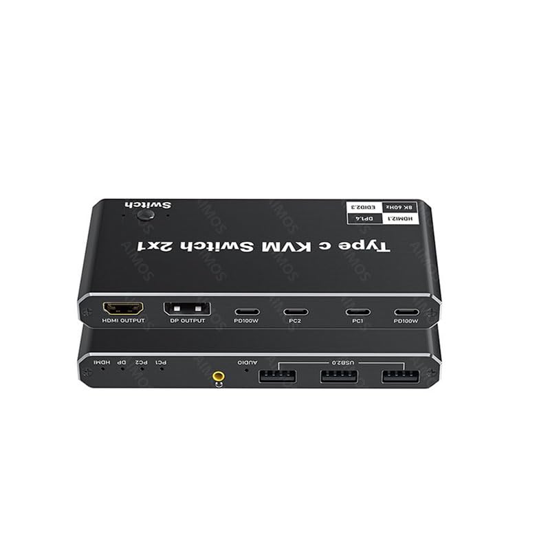INF Interruptor KVM USB-C de saída 2 em 1 8 K@60Hz 4K@120Hz, para Windows 11/10/8/7/Vista/XP, Mac OS X 10,9, compatível com Thunderbolt 3 e Thunderbolt 4