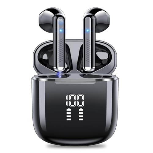 OYIB Auriculares sem fios, mini auriculares Bluetooth 5.3 com Hi-Fi estéreo com HD Mic, 25H In Ear capacetes sem fios com ecrã LED, controlo tátil, IP7 impermeável