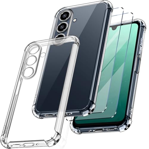 New&Teck - Capa para Samsung Galaxy A16 4G/5G 2 vidro temperado protetor de ecrã, capa de silicone TPU flexível, bumper com cantos reforçados, proteção clara. (Transparente)