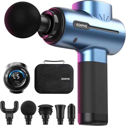 Pistola de massagem muscular, RENPHO Massage Gun pistola massajador muscular Deep Tissue, silencioso massagem profissional e carregamento tipo-C, para relaxamento de massagem muscular, azul