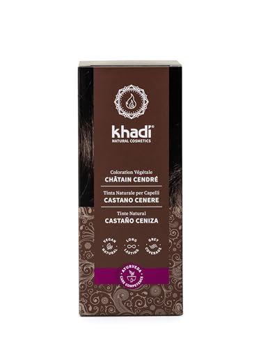 khadi Castanho Cinza tinta natural, coloração para cabelo mate, castanho cinza médio a castanho café intenso - sem reflexos avermelhados, cor natural 100 % vegetais e vegan, cosmética natural, 100 g
