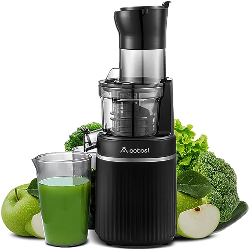 Aobosi Liquidificadora para legumes e frutas com abertura de 80 mm, liquidificador prensado a frio com função marcha atrás/motor silencioso/livre de BPA/preto