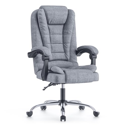 naspaluro Cadeira de escritório, cadeira ergonómica executiva com encosto alto, altura ajustável, cadeira giratória, cadeira secretária computador cadeira reclinável, cinzento