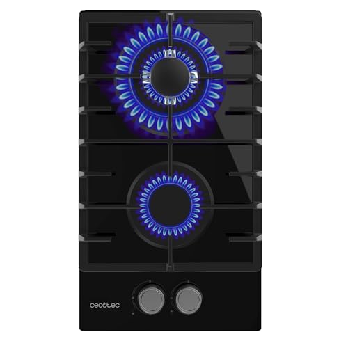 Cecotec Placa de gás butano e natural 2 fogos Bolero Squad G 2200F Glass Black. 5250W, cristal preto, grelhas completas ferro fundido, WOK coroa tripla, ignição elétrica, sistema de segurança