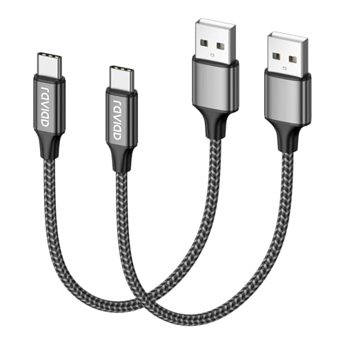 RAVIAD Cabo USB tipo C curto, [2 pacotes 0,15 m] carregador tipo C nylon carregamento rápido e sincronização cabo USB C para Galaxy A02s/A03s/S10/S9, Huawei, Redmi 9A/10, Realme 8, OnePlus 8T, POCO