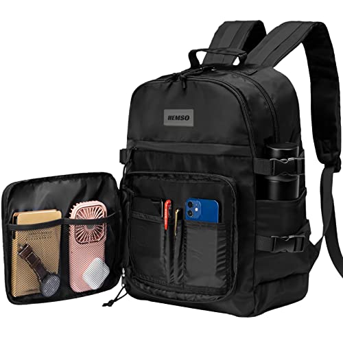 Mochila para portátil com bolso frontal de lapela lateral, mochila duradoura anti-roubo de 17 polegadas para uso diário, mochila de viagem para mulheres e homens, mochila escolar preta trabalho, Preto