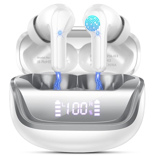 Auriculares sem fios Bluetooth, In-Ear auriculares Bluetooth 5.4 com 4 ENC cancelamento de ruído HD Mic, 45H estéreo HiFi capacetes sem fios Running IP7 impermeável/ecrã LED/carregamento rápido tipo-C