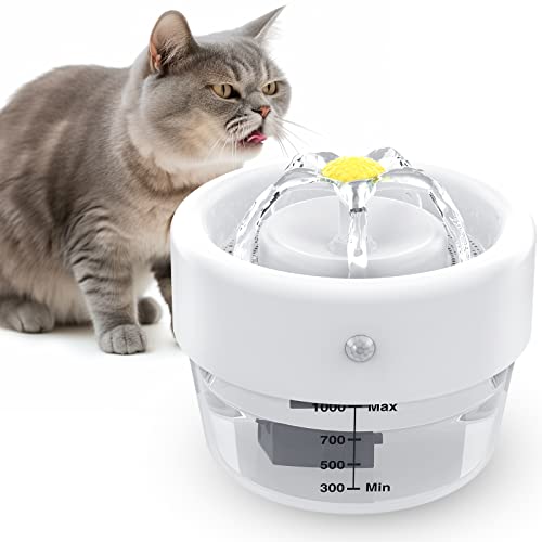 Jewyow Sem fio fonte para gatos, 1 L ultra silencioso para bebé, 1000 mAh fonte para gatos sem cabo com fácil de limpar, depósito transparente