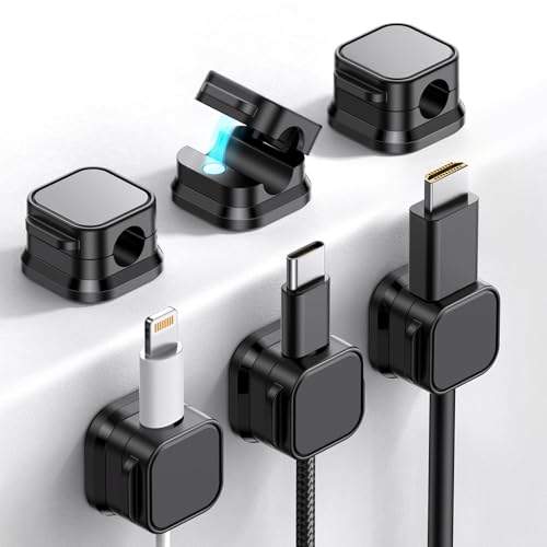 HoneyHolly Organizador de cabos, pacote de 6 cabos Management, autocolantes, suporte magnético para cabos de carregamento, organizador de cabos para secretária, mesa de cabeceira, USB, HDMI e áudio