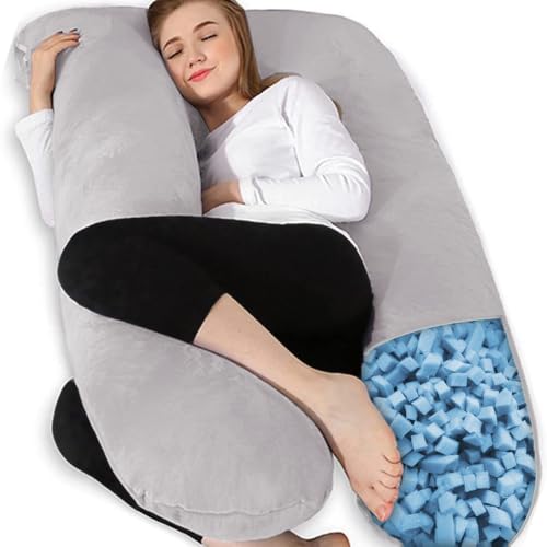 Chilling Home Almofada de gravidez, almofada para dormir lateral em forma de U com capa em U, almofada de amamentação, almofada grande, almofada para mulheres e dormir de lado (Espuma viscoelástica)