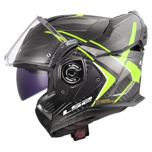 LS2, Capacete para motocicleta modular ADVANT X CARBON FUTURE II Gloss H-V Yellow, L