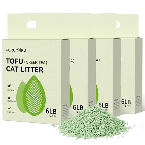 FUKUMARU Areia de tofu para gatos 10,8 kg - areia aglomerante para gatos, controlo de odores com aroma de chá verde, livre de pó e fácil de aglomerar, descartável em casa de banho