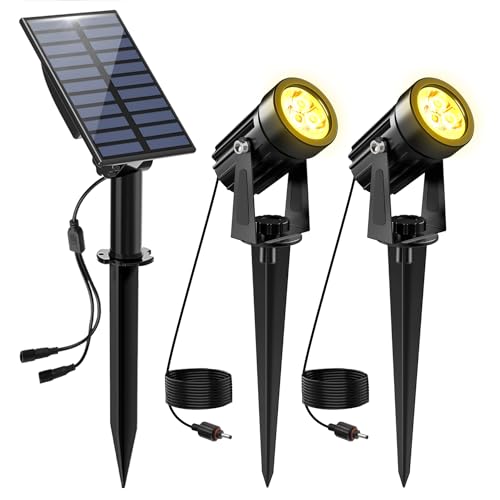 NATPOW Luzes solares LED para exteriores, jardim, holofote solar para jardim, luz solar exterior, IP65, impermeável, 2 níveis de brilho de crepúsculo para amanhecer, iluminação para pátio, terraço,