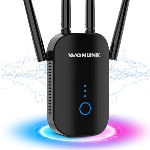 WONLINK Amplificador de sinal WiFi, leitor de banda dupla WiFi 5G e 2,4 GHz, extensor de WiFi com porta Ethernet, amplificador WiFi potente com 4 antenas, 1200 Mbps WiFi Booster com WPS, MU-MIMO