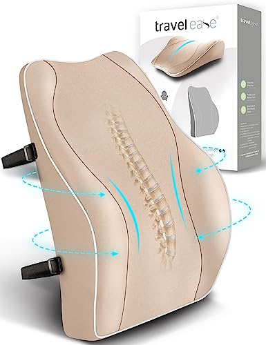 Travel Ease Almofada de suporte lombar ergonómico, encosto de espuma viscoelástico para assento de carro, cadeira de escritório, encosto com cobertura anti-estática e alças ajustáveis duplas, bege