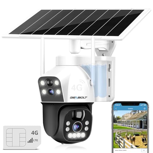 GENBOLT 3G/4G LTE Câmara solar vigilância exterior com sim sem fios 2,5 K, 8 W 15600 mAh bateria câmara de segurança sem WiFi, lente dupla foco câmara IP CCTV com cartão SIM