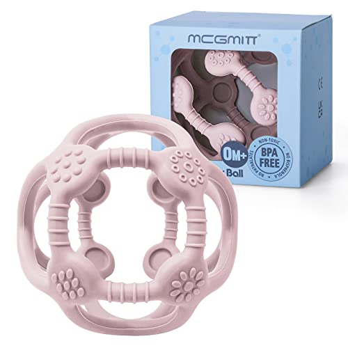 MCGMITT Mordedor para bebés, 2 em 1 brinquedo de silicone para dentição bola de aderência para bebés brinquedo sensorial a partir de 3 meses acessórios para dentição sem BPA presentes para bebés