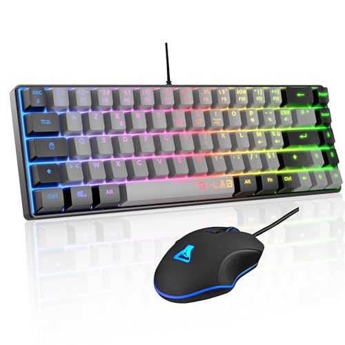 The G-Lab - Combo Hydrogen - teclado e rato Gaming, teclado Gaming 65% com cabo, QWERTY, formato compacto rato RGB, 6 botões, 6400 dpi - compatível com PC/PS4/PS5/XBOX