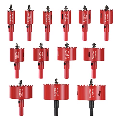 Flintronic Serra de coroa bimetálica, 13 peças Ø 18-75 mm serra de coroa, broca perfuradora para madeira e metal, com adaptador e broca piloto, para alumínio, alumínio, ferro, tubo de plástico