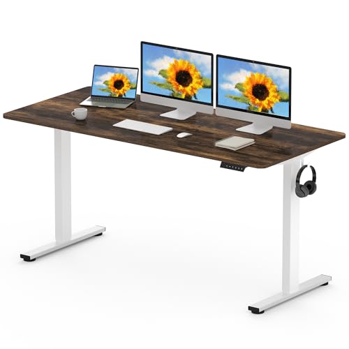 FLEXISPOT EN1 MAX, 160 x 80 cm, secretária elevável elétrica com placa inteira mesa de elevação, Standing Desk, mesa elevável secretária com 2 ganchos e 4 funções de memória