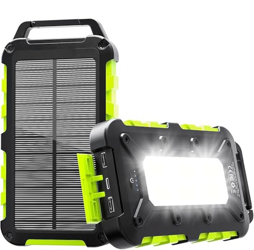 Carregador solar 26800 mAh Power Bank solar, bateria externa com carregamento rápido de 15 W, impermeável IPX4, lanterna LED 2 portas USB, compatível com tablets smartphones, campismo e emergências