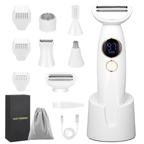 Depiladora facial para mulher, 5 em 1 máquina de barbear mulher zona antima com estação de carregamento USB, depiladora facial para rosto, nariz, axilas, pernas, biquíni, máquina de barbear corporal