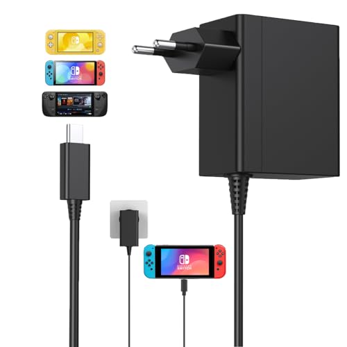 Carregador para Nintendo Switch, adaptador de carregador rápido de 45 W para Nintendo Switch/Switch Lite/Switch OLED/Switch Deck Dock/Switch Pro Controller, suporte para modo TV, com cabo 1,5 m 5 FT