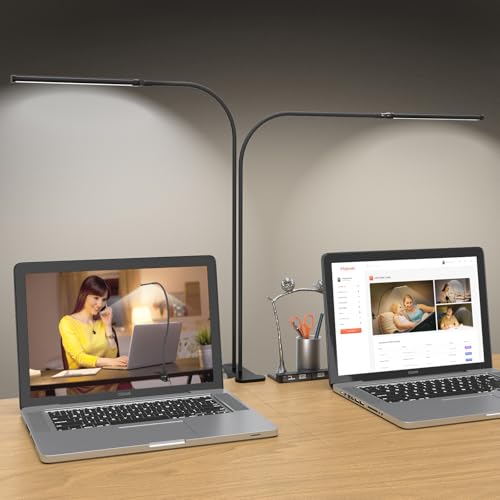 Mojimdo Candeeiro de secretária com 154 LED, 70 cm, 3 cores, 10 níveis de luminosidade, flexível 360°, USB, para casa/office