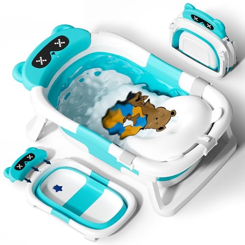 COOSEYA Banheira dobrável para bebé, banheira dobrável para recém-nascido com almofada macia (0-12 meses), presente ideal para recém-nascido de bebé para criança pequena de viagem portátil economiza