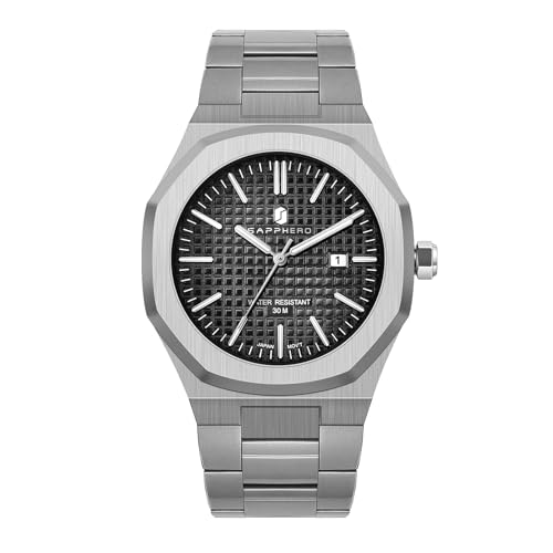 SAPPHERO Relógio de homem impermeável 30 m quartzo prata correia de aço inoxidável data calendário preto azul homens relógios presentes de pulseira para homens
