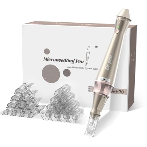 E30 Microneedling Pen sem fios e profissional com 5 níveis e 22 cartuchos de substituição, caneta de cera para cuidados com a pele e maquilhagem permanente