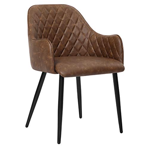 SONGMICS Cadeira de sala de jantar, cadeira com apoios de braços, poltrona estofada em PU com efeito vintage, capacidade de carga de 110 kg, para sala de jantar, quarto, sala de estar, castanho