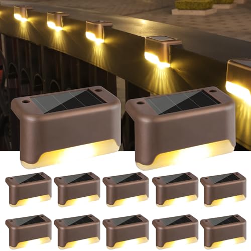 PhilzOps Luz solar de jardim, 12 peças luzes solares para exteriores impermeável candeeiro solar exterior decoração para cerca cobertura pátio, escadas, terraço calçado, degraus relva, branco quente