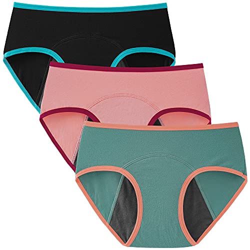 INNERSY Cuecas menstruais para menina roupa interior proteção algodão cuecas régua 8-16 anos pack de 3
