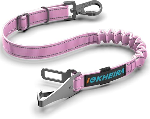 Iokheira Cinto de segurança para cães, cinto de segurança para animais de estimação e acessório de barra de fecho com mosquetão giratório com fechadura (rosa)