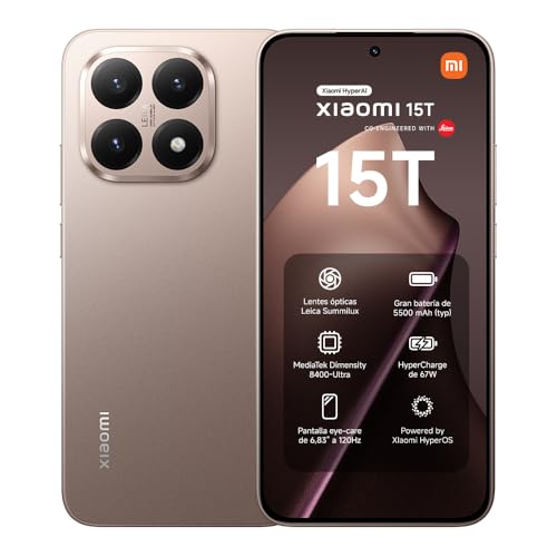 XIAOMI 15T Smartphone de 12 + 256 GB, lentes óticas Leica Summilux, MediaTek Dimensity 8400-Ultra, ecrã olho cuidado de 6,83" de 120 Hz, HyperCharge de 67 W, carregador não incluído, Rose Gold (versão