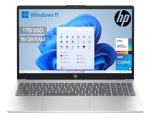 HP Computador portátil FHD de 15,6" (Intel Core i5-1334U, 16 GB RAM, 1 TB SSD, Intel Iris Xe Graphics, Windows 11) prateado e azul - teclado QWERTY espanhol