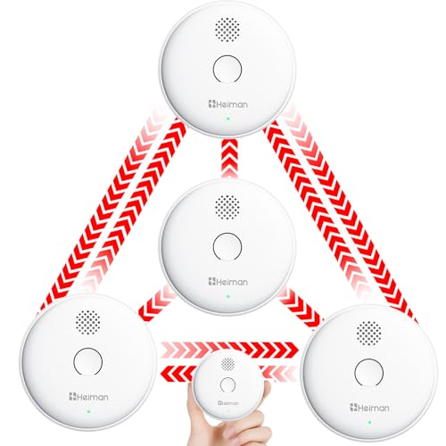 HEIMAN Detector de fumo interligado sem fios com bateria integrada de 10 anos, em conformidade com a norma EN14604 (4 peças)