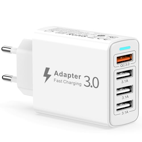 Carregador USB múltiplo, 4 portas tomada USB carregamento rápido 33 W QC3.0 carregador móvel carregamento rápido adaptador carregador rápido para iPhone 14/13/12/11 Pro Max/XS/XR/8/7/6/5,iPad, Samsung
