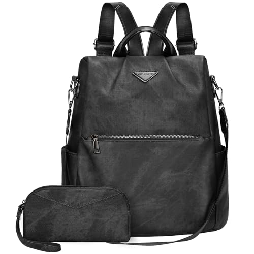 Leathario Mochila de couro PU para mulher com bolsos, mala mochila multifuncional para uso diário como viagens, escola e universidade