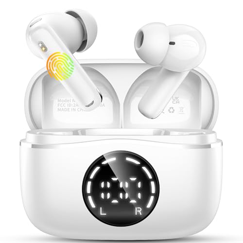 Auriculares sem fios Bluetooth, auriculares Bluetooth 5.4 Hi-Fi estéreo, 48H capacetes sem fios Bluetooth com ENC redução de ruído, ecrã LED, carregamento rápido USB-C, IPX7 auriculares impermeáveis