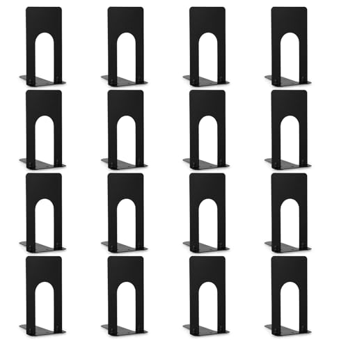 Mini porta-livros de metal, 8 pares, porta-livros estante antiderrapante, suporte de livros resistente para escritório, escola, casa, biblioteca ou prateleiras - preto, 6,9 x 10 x 13 cm