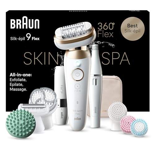 Braun Silk-épil 9 Flex SkinSpa, Depiladora elétrica para uma remoção fácil do cabelo, 9-681 3D, branco/dourado