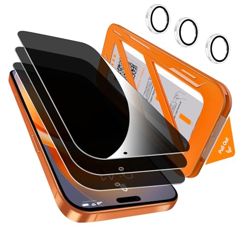 QHOHQ 3 peças protetor ecrã privacidade para iPhone 17 Pro Max 1 conjunto protetor de câmara, 28° vidro temperado anti-espião, [12 pés militar anti-impactos], instalação automática 1s, capa compatível