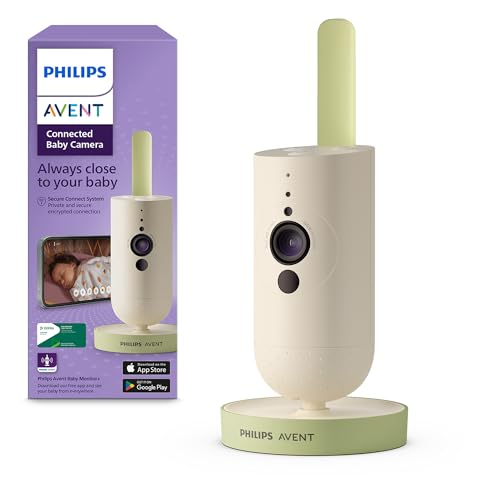 Philips Avent Vigilador para bebés conectado com aplicativo, criptografia privada e segura, áudio, zoom 2X, visão noturna, ativação automática por voz, intercomunicação real, nanás e ruído branco