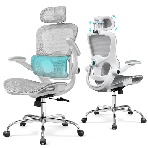 DEVAISE Cadeira de escritório ergonómica, cadeira ergonómica secretária com encosto de cabeça 3D ajustável, apoios de braços reguláveis, encosto respirável e suporte lombar para Home Office, branco