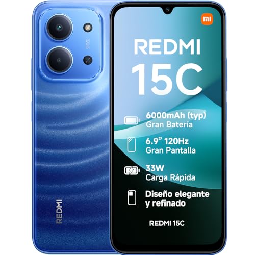 XIAOMI Redmi 15C Smartphone de 4+128 GB, câmara dupla com IA de 50 MP, ecrã imersivo de 120 Hz, potente processador octacore, carregamento rápido de 33 W, carregador não incluído, azul (versão ES)