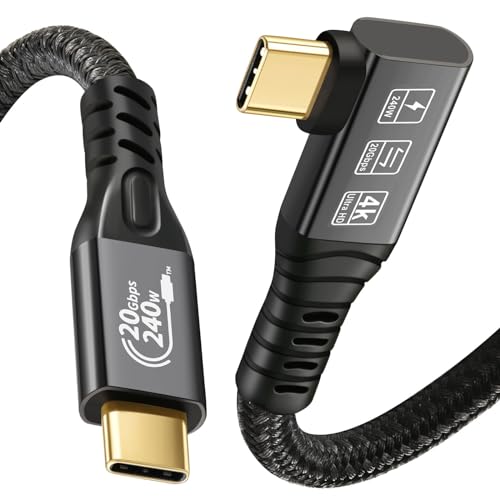 CHENLENIC Cabo USB C 3,2 Gen2 x 20 Gbps, 90Degree USB C 4K@60Hz UHD vídeo 5A/240W PD3.1 Fast Charge Cord with E-Marker compatível com Thunderbolt 3/4 (90D 20G 240W 1 M)