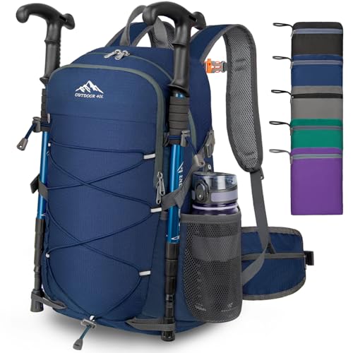 LUROON Mochila caminhada 40 litros homens mulheres mochila dobrável ultraleve impermeável mochila de trekking com riscas refletoras mochila montanha para acampamento caminhadas escalada ciclismo, azul