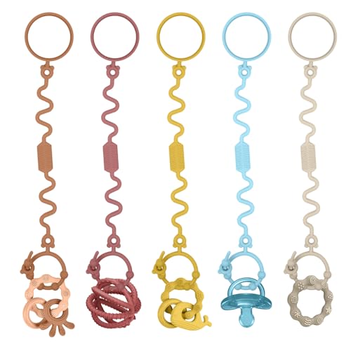 Vicloon Trelas de brinquedo para bebé, 5 peças correias de arnês de silicone para chupeta, suporte ajustável para brinquedos de bebé para garrafas, carrinhos, cadeiras altas e berços, 04